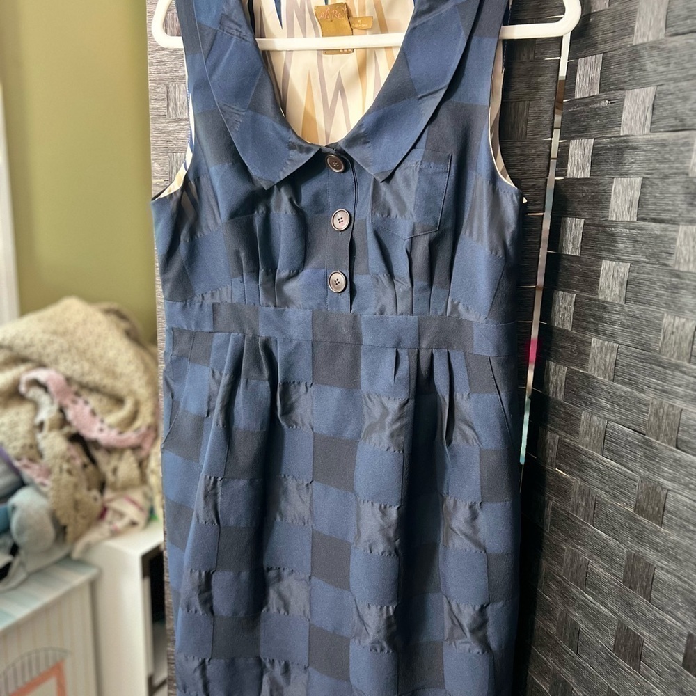 ALI Ro Navy Checkered Scoop neck Sleeveless Sheath dress Size 10 NWOT - Picture 4 of 8